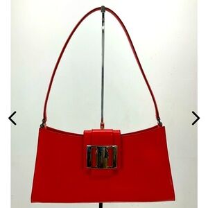 SALVATORE FERRAGAMO Vintage Red Leather Shoulder Bag - Red with Silver Hardware